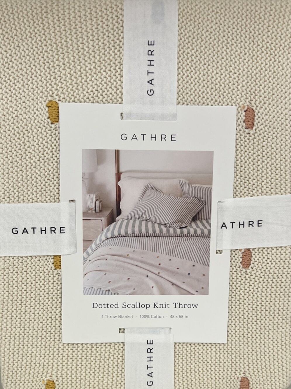 100% Cotton Knit Scalloped Bed Blanket Throw Natural Gathre